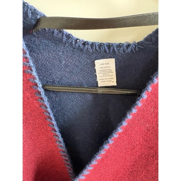 Striped Poncho Wrap Shawl Ruana Cape Burgundy Blue One Size - Picture 3 of 4